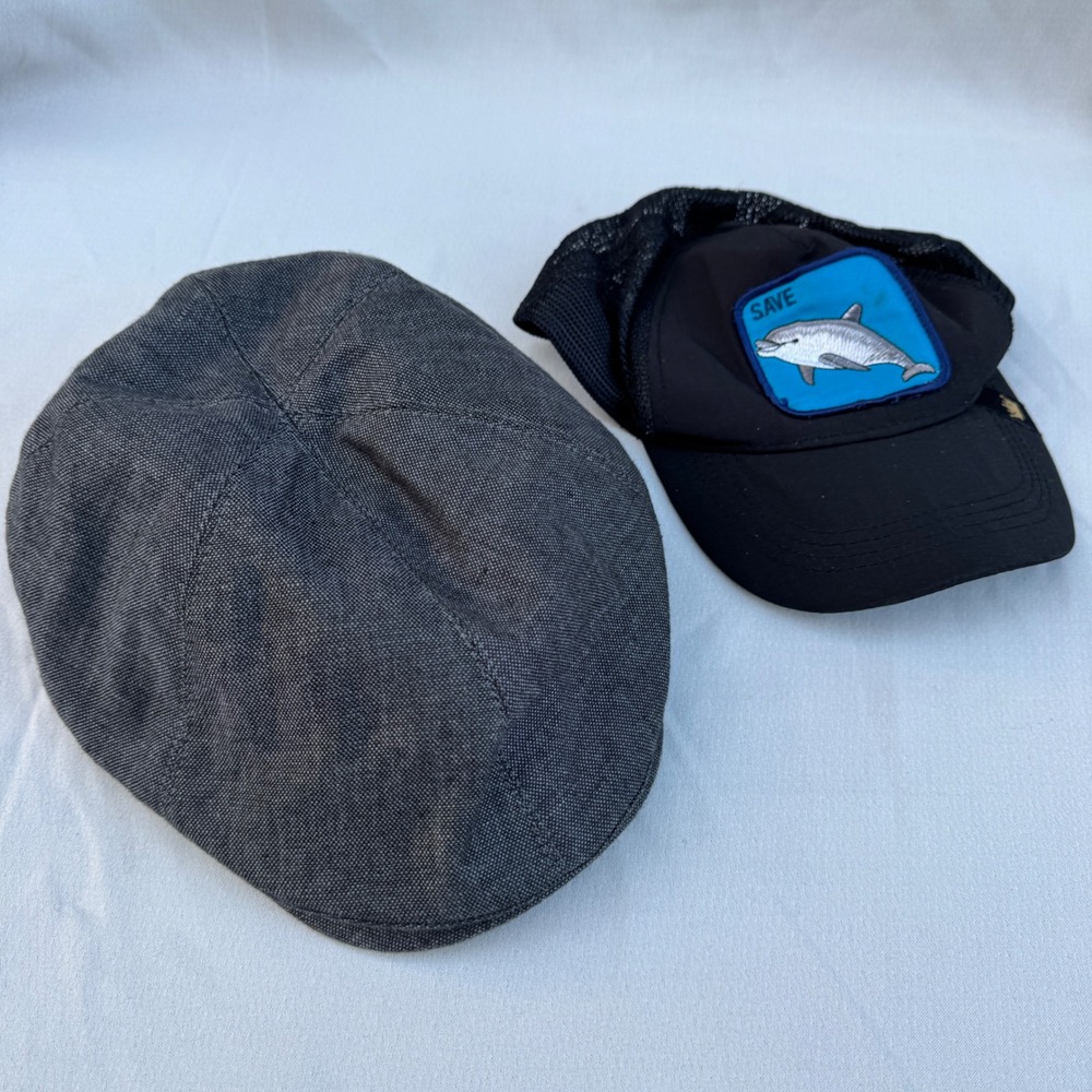 Goorin Bros Flat Cap L Trucker Hat Black Grey Save Dolphin Animal Farm Men Lot